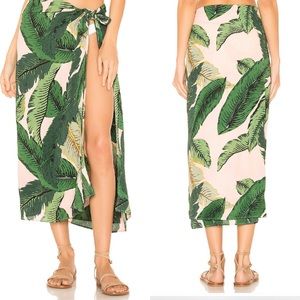 BEACH RIOT REVOLVE Palm Print Sarong Cover Up in Pink Palm
